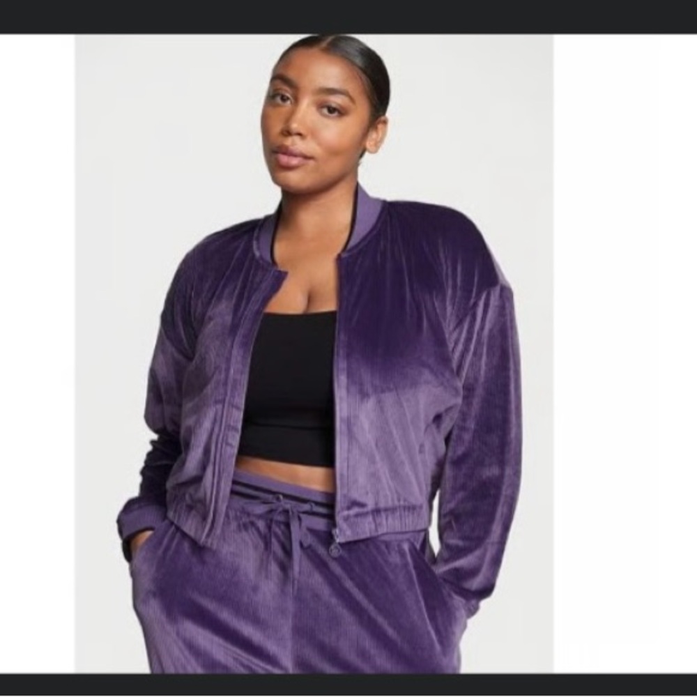 Victoria's Secret Women’s Purple Velour Ribbed Bomber Jacket NWT